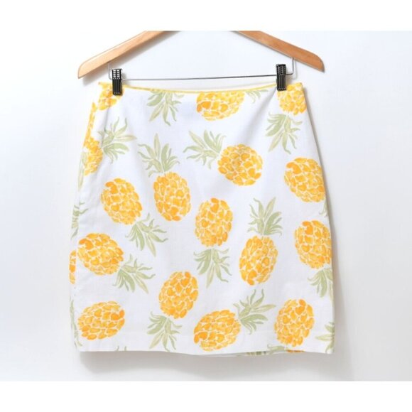 Brooks Brothers Skirt White Yellow Womens 8 Pineapple A-Line Tropical Hawaiian - Picture 1 of 9